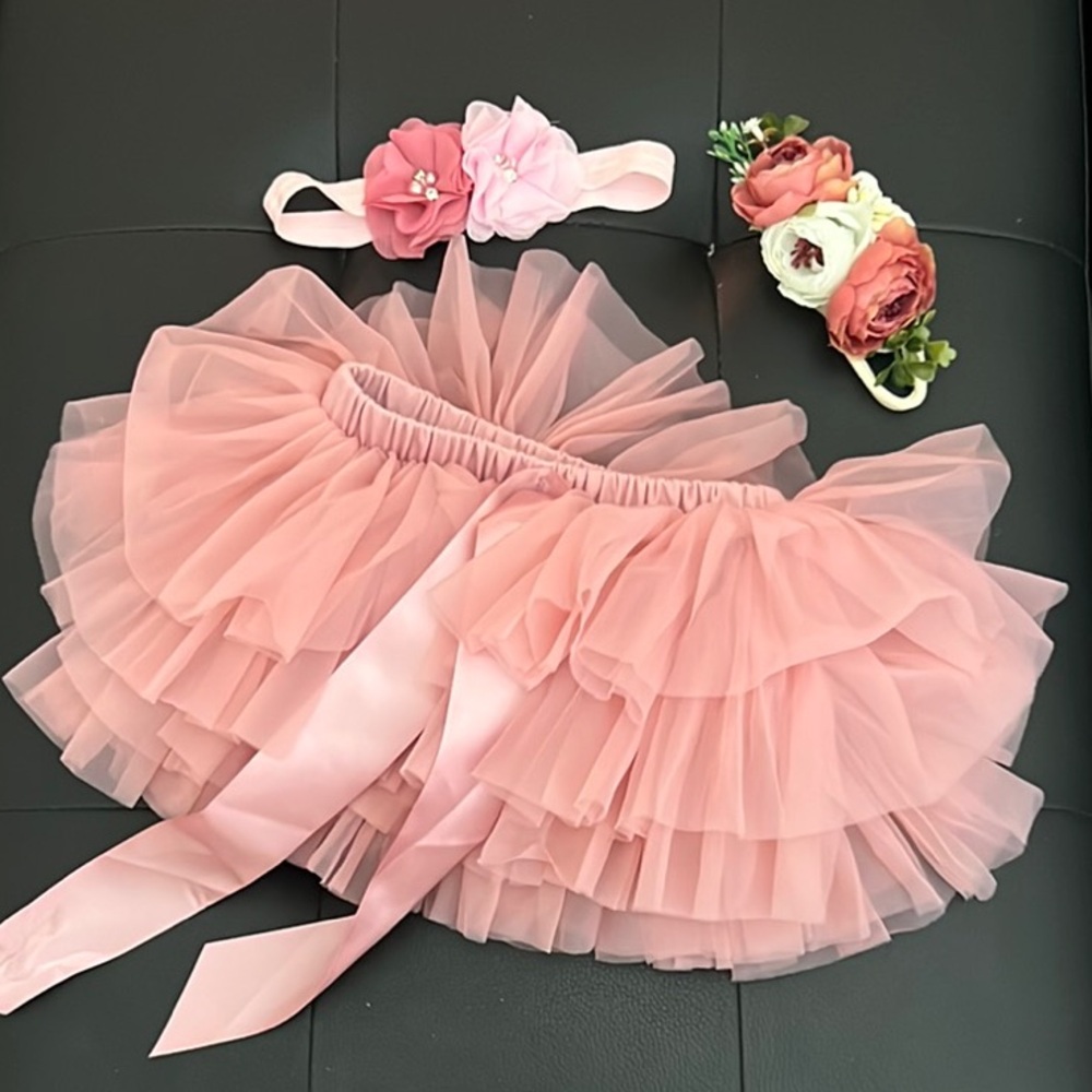 Amazon Kids Matching Set - Pink Tulle Dress with Floral Headband